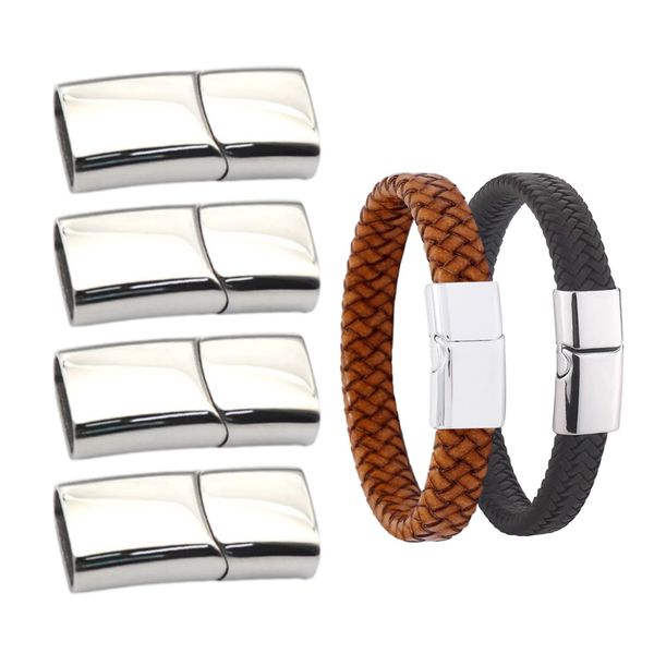 Pack of 4 Column Bracelet Buckle, Stainless Steel, Sweatproof and Colourfast, Magnetic Closure Bracelet Flat, Magnetic Clasp Bracelet, Clasp Bracelet for Making Jewellery and Necklaces