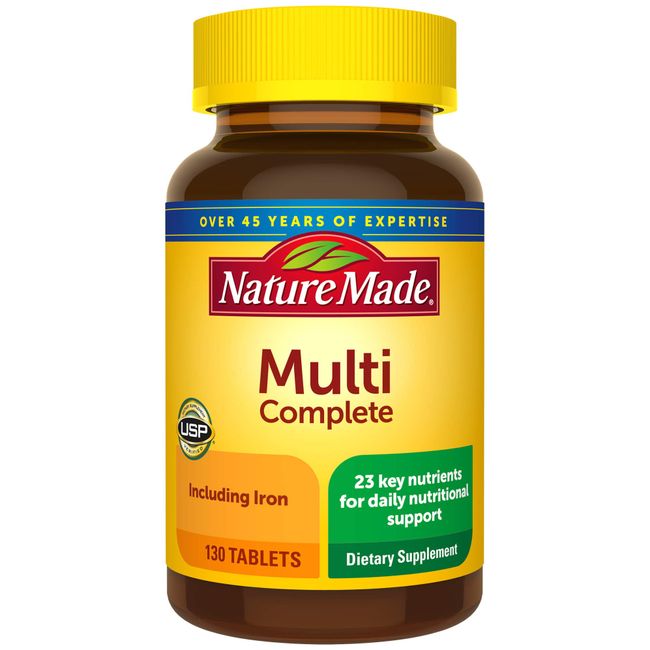 Nature Made Multivitamin Tablets with Iron, 130 Count for Daily Nutritional Support