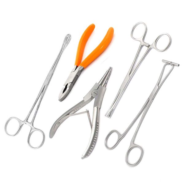AAProTools Body Piercing Kit, 5Pcs Professional Ear Nose Deco Tools Pliers Set