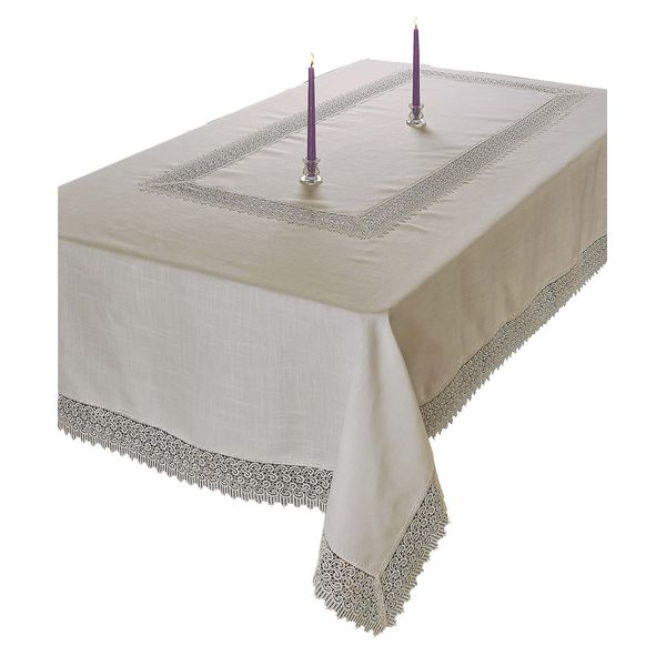 Treasure Macrame Lace - Linen Look - Tablecloth Cream 60" by 84" Oblong/Rectangle