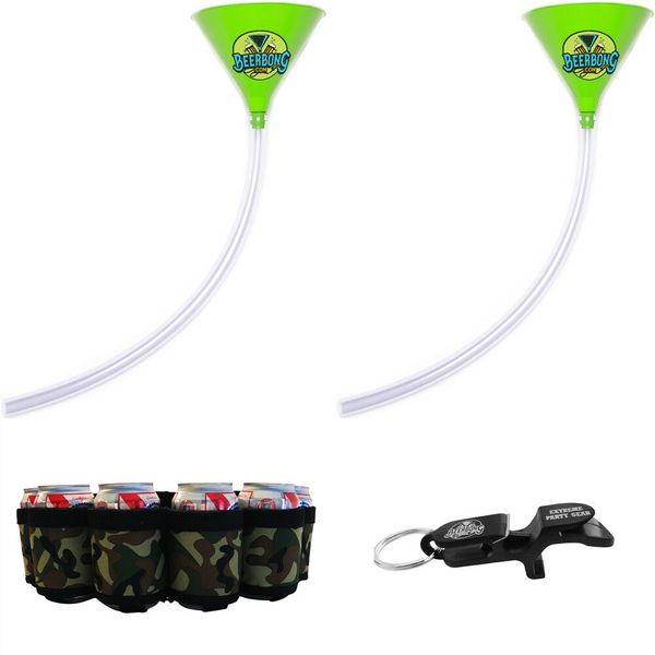 Beer Bong Party Pack | Green Funnels 3 Foot Tube | Beer Belt |Shotgun Key Chain