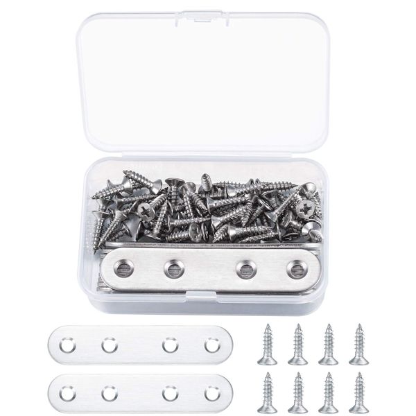 10PCS Flat Straight Fixing Plates, Shelf Brackets & Supports Stainless Steel, Brace Brackets Fixing Mending Plates, Repair Joining Plates Straight with Screws for Connector, Joining, Mending Furniture