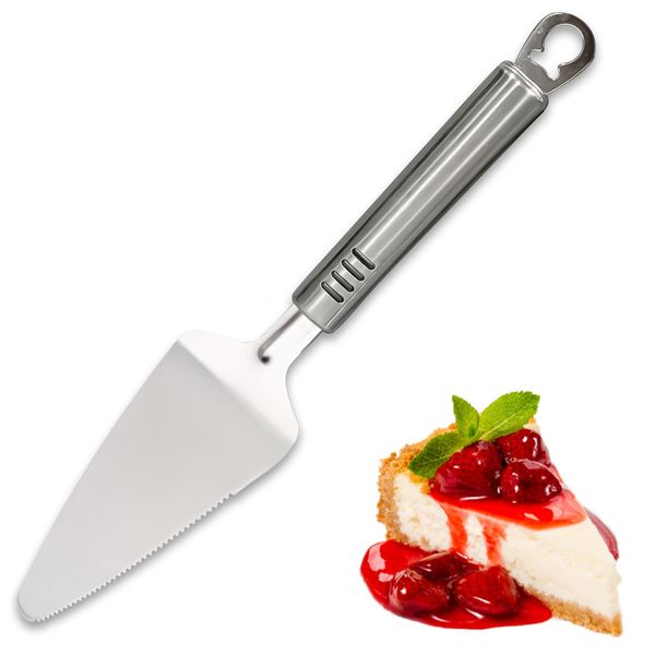 AEX Stainless Steel Cake Server Cake Slicer and Pizza Pie Server Cake Knife Divider and Server with Serrated Edges for Cake Pizza Dough Dishwasher Safe Silver