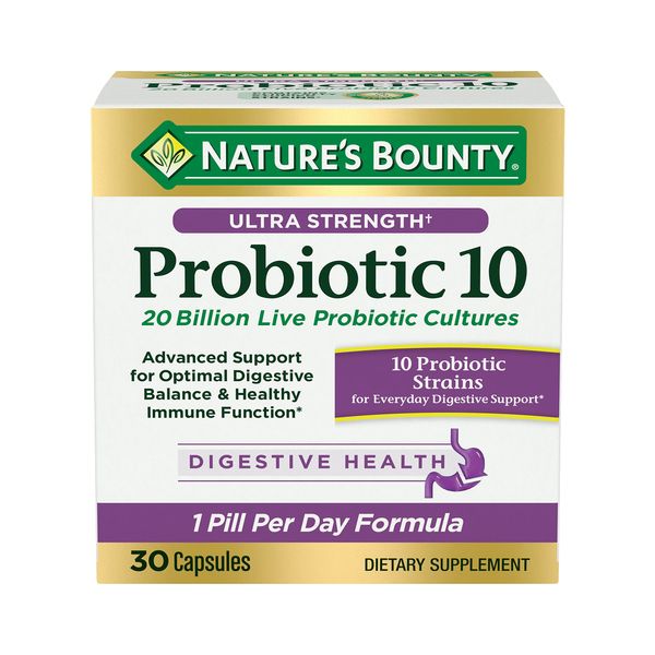 Nature’s Bounty Probiotic 10, Ultra Strength Daily Probiotic Supplement, Support for Digestive, Immune and Upper Respiratory Health, 1 Pack, 30 Capsules