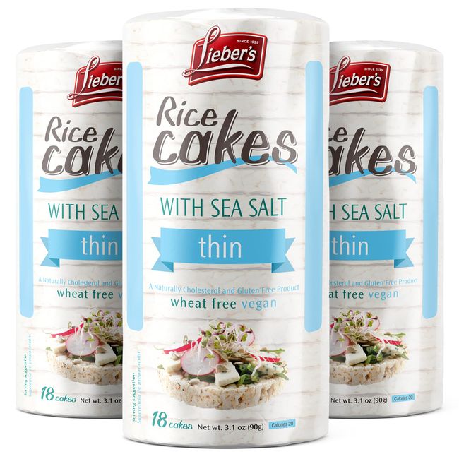 LIEBERS Rice Cakes, Kosher Certified Snack, Dairy Free, Wheat Free, Gluten Free, And Vegan options (pack of 3) (Sea Salt)