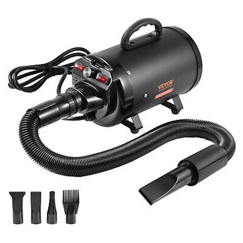 VEVOR Dog Dryer 2800W Pet Grooming Dryer Adjustable Speed with 4 Nozzles Black