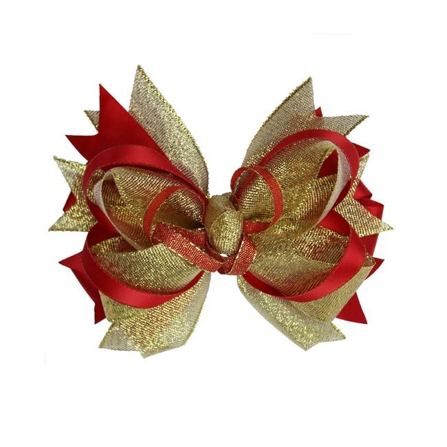 juDany Large Red and Gold Christmas Hair Bow Clip for Girls