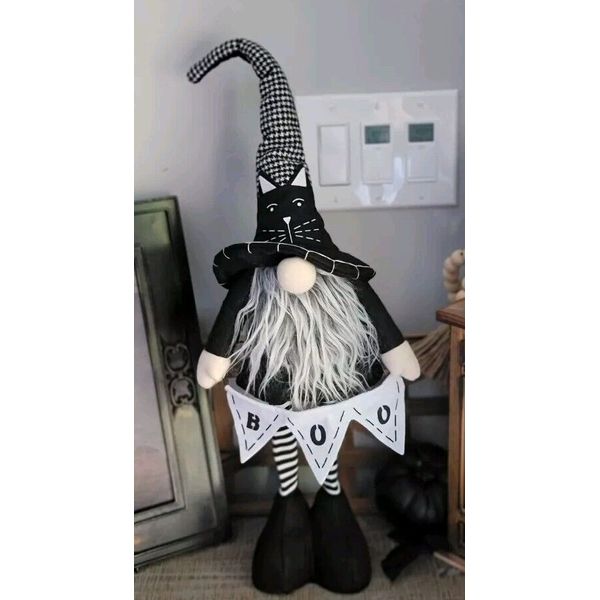 A&B Home Halloween Gnome 24" Plush Bobble Body Witch Cat Door Greeter Holiday