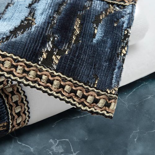 Austin Horn Classics Safari Blue Cut-Velvet Embellishment Band on White Towel with Fancy Gimp Braid Trim