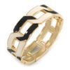 Oval Shape Cream/Black Enamel Link Hinged Bangle Bracelet In Gold Tone - Size M/L