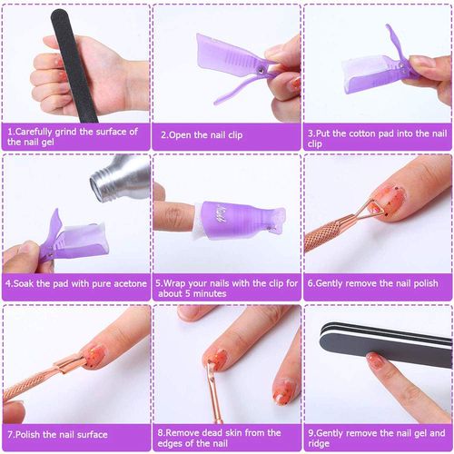 Nail Polish Gel Remover Tools Kit with Nail Remover Clips,Nail File, Nail Remover Pads, Nail Brush