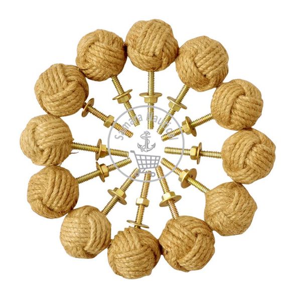 Samara Nautical 12 Knotty Door knobs - Nautical Drawer pulls - Jute Rope Drawer pulls S