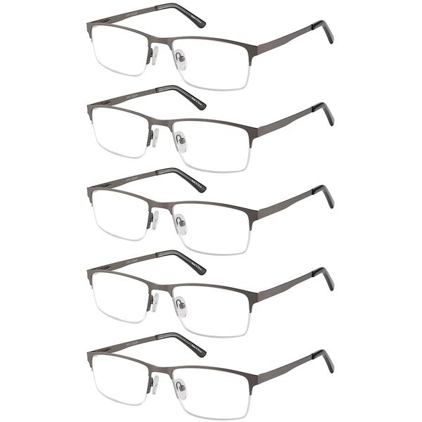 EYECEDAR 5-Pack Reading Glasses Men Blue Light Blocking Half Frame Rectangle Style Spring Hinges Readers 1.50