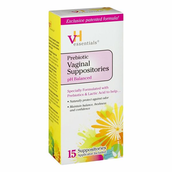 Vh Essentials Prebiotic Vaginal Suppository pH Balanced Odor Protection 15 ct