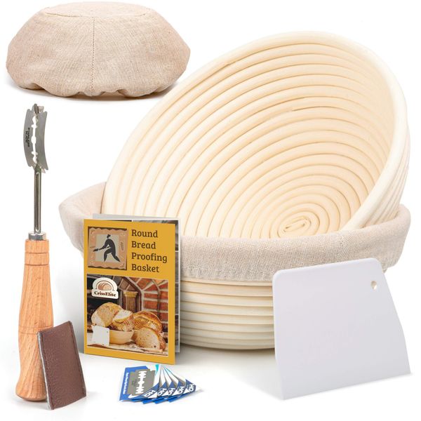 Bread Banneton Proofing Basket, Round 9" Set of 2, Sourdough Bread Baking Supplies Starter Kit, Bread Making Tools, Bread Basket Gift Set, by Criss Elite