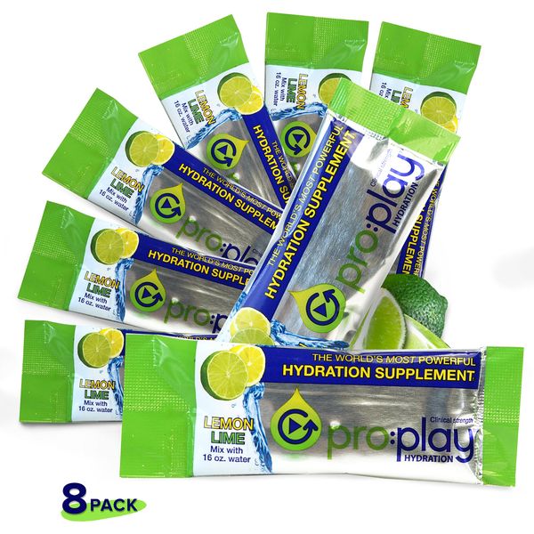 Pro:Play - 8 Stick Packs Lemon Lime - Electrolyte Hydration Drink with Magnesium + Zero Sugar - All Natural