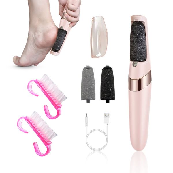 1 Piece Electric Foot Grinder, Automatic Pedicure Tool Rechargeable Waterproof Hard Skin Remover with 2 Foot Grinders and 2 Cleaning Brushes for Calluses and Cracked Heels Foot Care