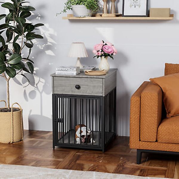 Decorative Dog Crate Furniture with Drawer Indoor Pet Kennel For Small Dog Iron