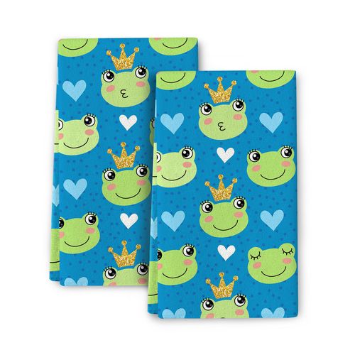 Cukemip Cute Frog Kitchen Dish Towels Decorative Set of 2, Absorbent Drying Reusable Dishcloths Blue Tea Towels Hand Towels for Cooking Baking Farmhouse Home Decor 16"x24"