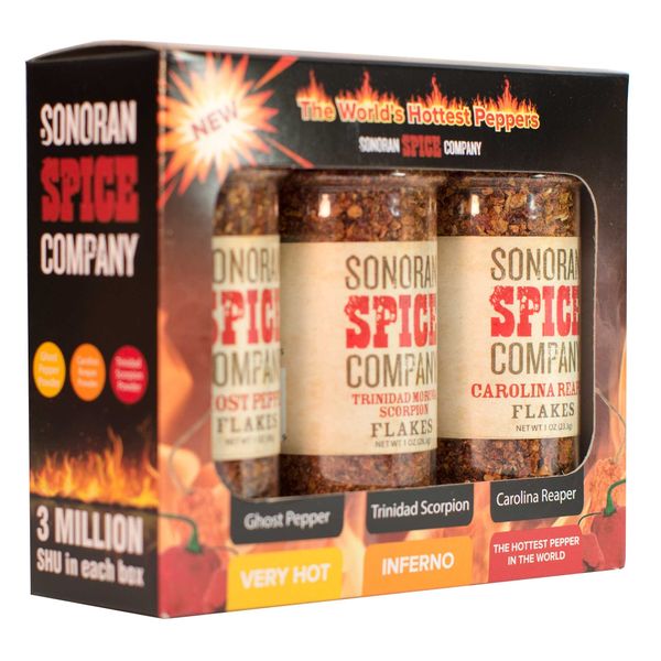 Sonoran Spice Carolina Reaper, Trinidad Scorpion, Ghost Pepper 1 Oz Flakes Gift Box