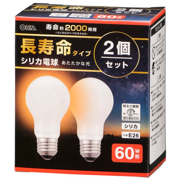 Ohm LB-DL5657W-2PN 06-4756 OHM Electric Long Life Incandescent Light Bulb E26 60W Shape Dimmable Filament Edison Light Bulb Silica