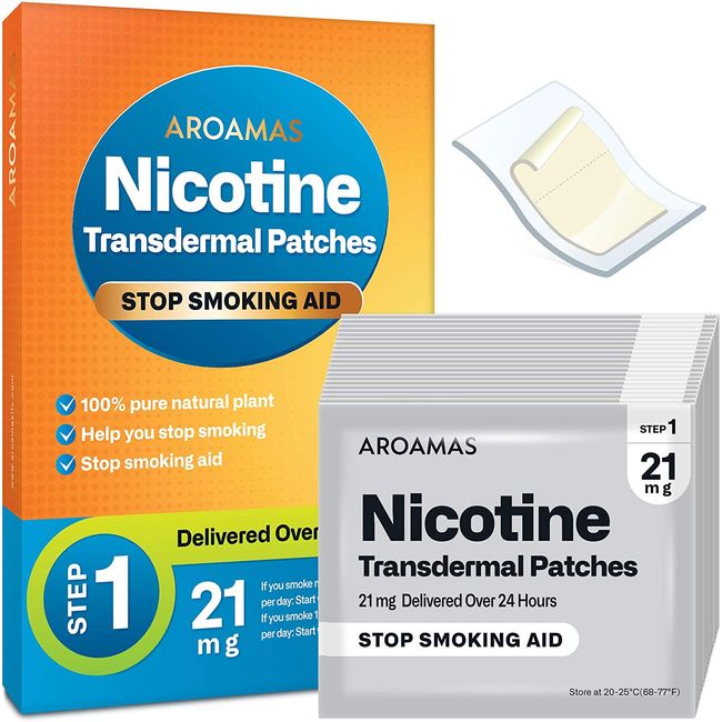 Aroamas Nicotine Patches to Quit Smoking, Nicotine Transdermal Patches 21mg, 21 Patches [Step 1] for Week 1~7