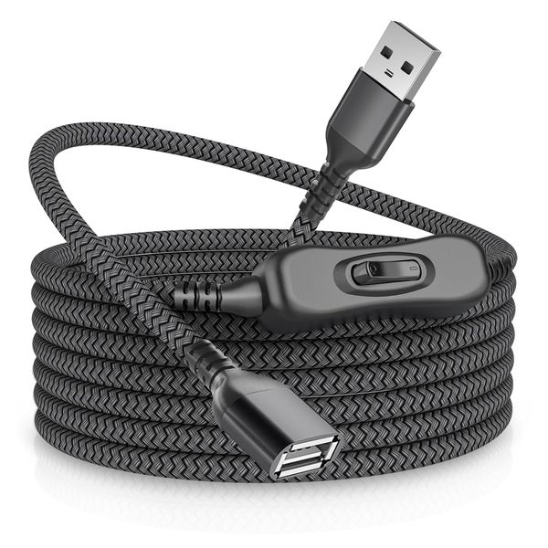RUXELY USB On/Off Extension Cable 0.3M Data and Power Support With Inline Toggle Switch for LED Lamp, Light Strips, Fan, Driving Recorder