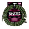 Ernie Ball 25 ft Braided Straight / Angle Instrument Cable - Black / Green