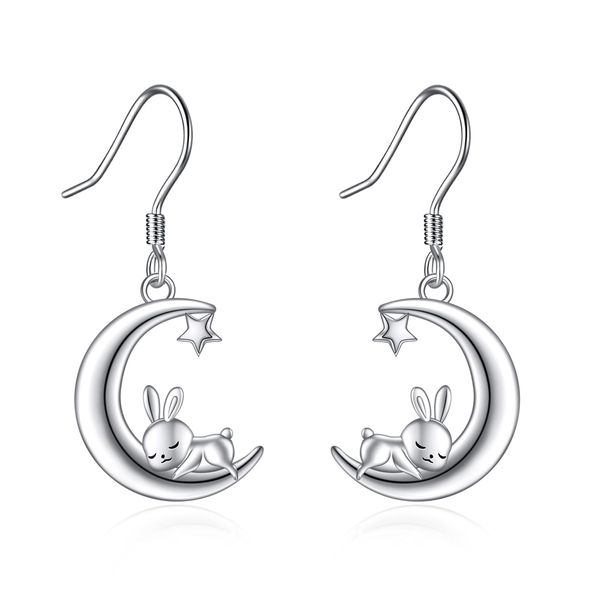 VONALA Animal Dangle Drop Earrings 925 Sterling Silver Bunny Rabbit Moon Earrings Hypoallergenic Jewellery Christmas Day Birthday Gifts for Women Teen Girls