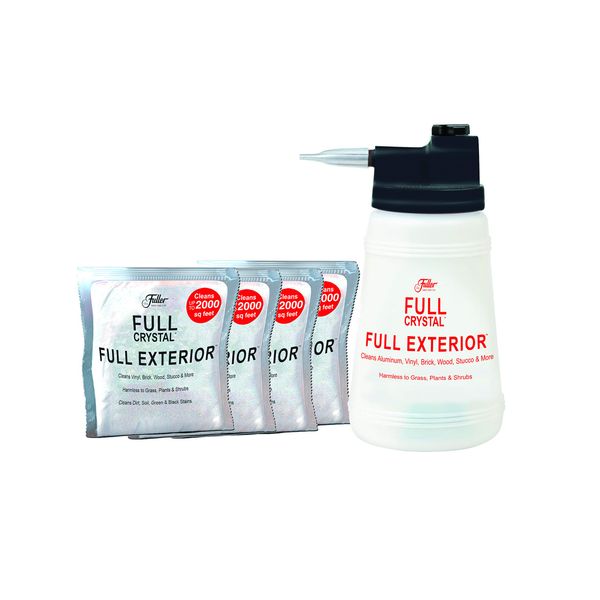 Full Exterior Kit - Bottle, Lid with Hose Attachment and Four 4 oz. Crystal Powder Outdoor Cleaner : Non-Toxic, No Scrub, No Rinse Cleaning Kit - Shipped Product Packaging May Vary