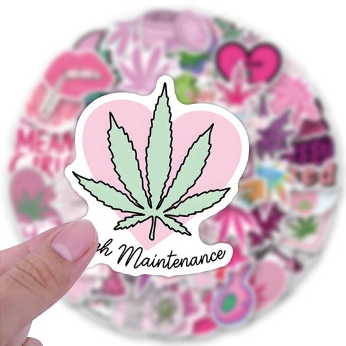 60PCS Pink Weed Stickers Vinyl Aesthetics Stickers for Scrapbooking, Diary, Laptop, Bumper, Skateboard, Water Bottle, Computer, Phone, Cartoon, Hard hat, Car Stickers and Decals