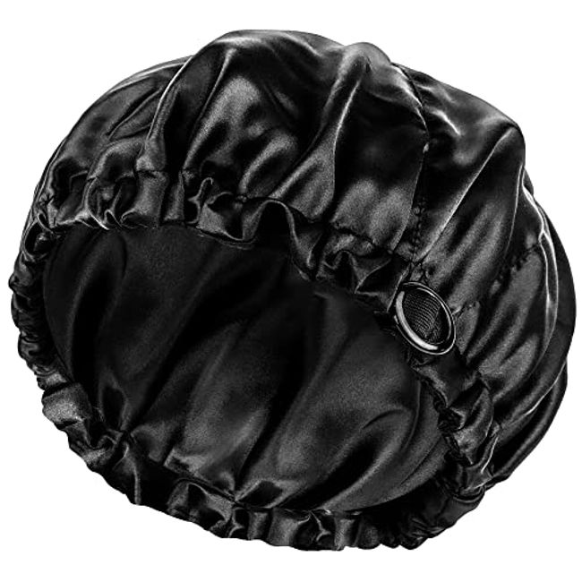 Mavenchy Adjustable Silk Bonnet for Curly Hair 34cm Diameter - Perfect to All Hair Lengths - 1pc Premium Quality Double Layered Non-Bleeding Hair Bonnet for Sleeping Black