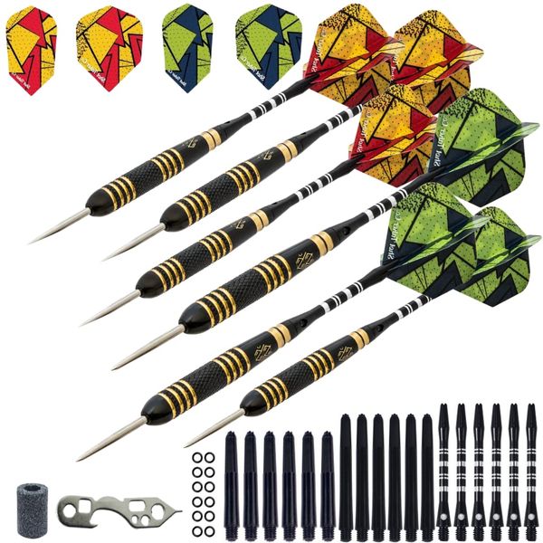 SHOT TAKER CO. EST. 2017 6pc Steel Tip Darts Set - Professional Darts Steel Tip for Dartboard - includes Barrels + Plastic/Aluminum Shafts + O'Rings + Flights + Sharpener + Wrench (22g-GMC G-10419)