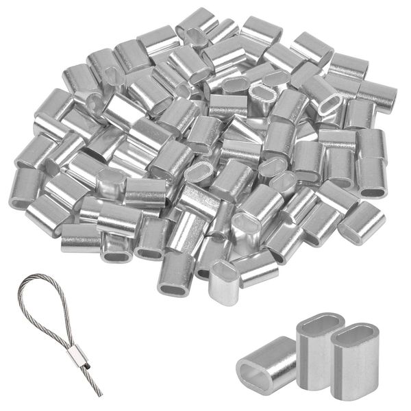 Aluminium Pressklemmen, 4mm Aluminiumhülse Ovale, Metallhülsen, Aluminium Crimp Schlaufe, Draht Seilverbinder, für Seile Draht Seilverbinder, Stahlseil Drahtseil Kabel, Silber