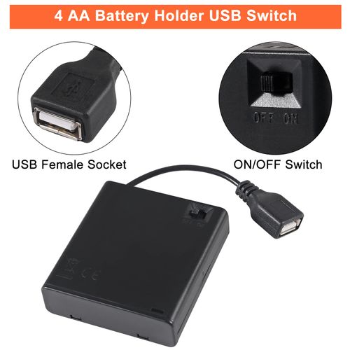 Coliao 3pcs 4 AA Battery Holder USB Female Socket 4 AA Battery Case Box Holder with Cover and On/Off Switch