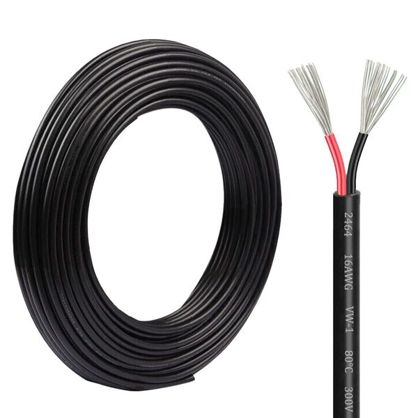 Electrical Wire, 16 Gauge 2 Core Oxygen-Free Copper PVC 16AWG-10M, Black