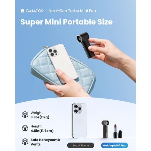 Gaiatop Mini Portable Handheld Fan, 4000mAh [15h Max Runtime] Personal Turbo Fans Pocket Size, High Speed 1-100 Adjustable Small Hand Fan, Outdoor Travel Concert Essentials, Gifts for Women Men, Black