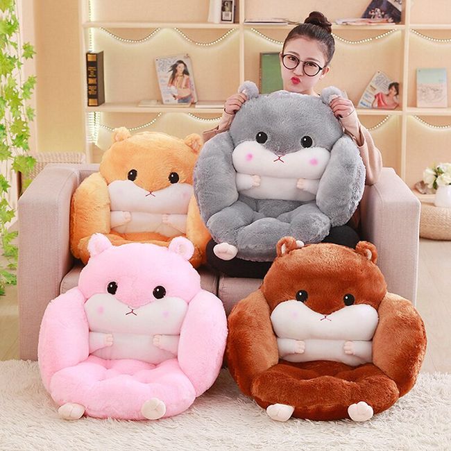 Cartoon Animal Plush Office Chair Cushion Pink Non-slip Lumbar