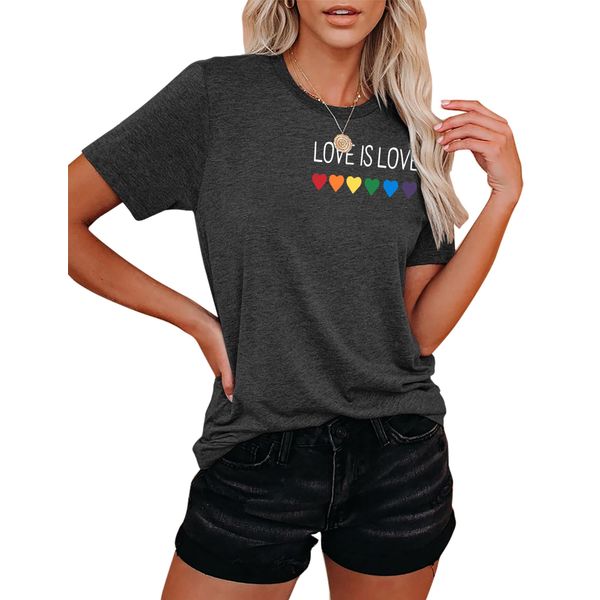 Pride Shirts for Women LGBT T-Shirt Rainbow Heart Graphic Short Sleeve Gay Pride Tee Tops