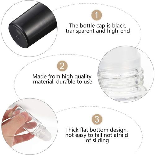 Qintreesify 2Pcs Black Clear Empty Glass Essential Oil Roller Bottles Vials Containers Refillable Roll-on Bottles with Refillable Containers Tools and Accessories (30ML)