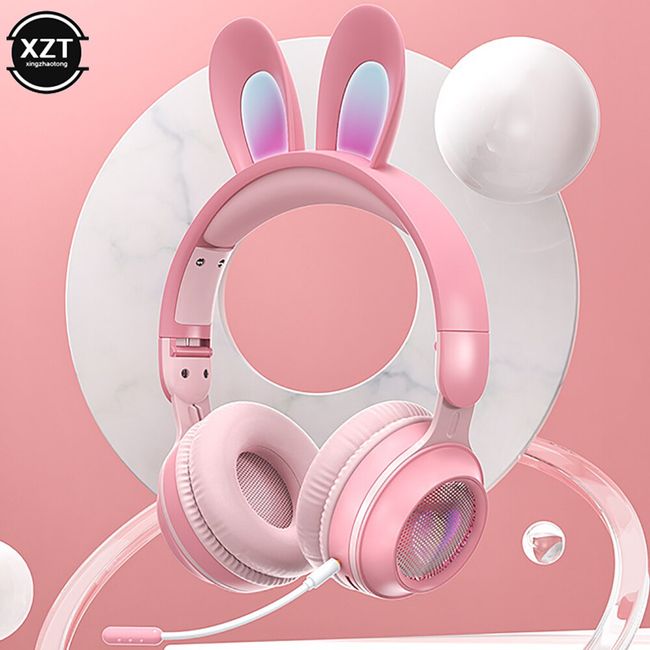 RGB Rabbit Ear Headsets Bluetooth Wireless LED Headphones For Children's  Gamer