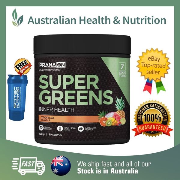 PRANAON SUPER GREENS TROPICAL FLAVOUR + FREE SHIPPING & SHAKER