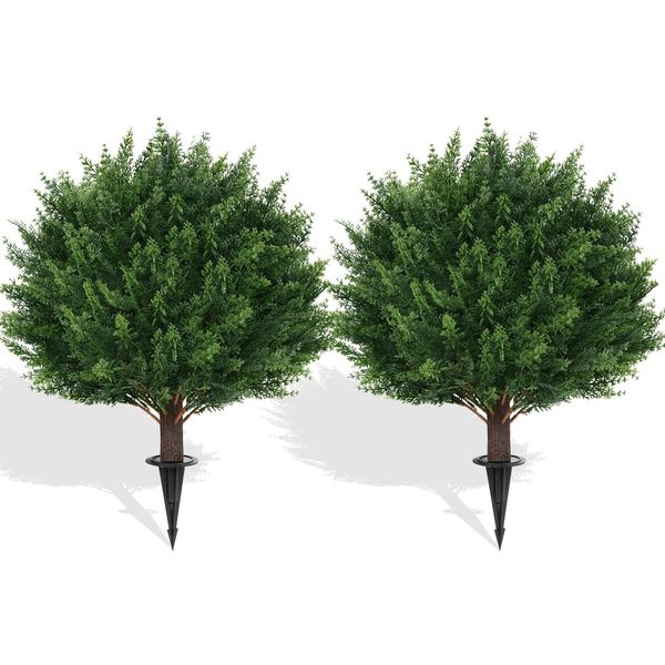 Artificial Cypress Topiary Tree with Ground Spike, Set of 2 Artificial Shrub ...