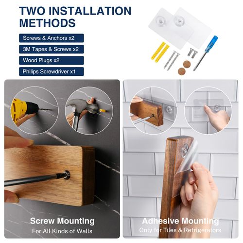 Gourmetop Magnetic Knife Holder for Wall 12", Knife Magnetic Strip No Drilling, Acacia Wood Magnetic Knife Holder for Refrigerator, Strong Knife Magnet&Knife Rack for Kitchen Utensil Organizer