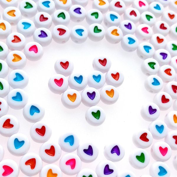 Amaney 500Pcs 7x4mm White Acrylic Colorful Heart sheap Round Beads Mixed Colors Plastic Loose Beads for Jewelry Making