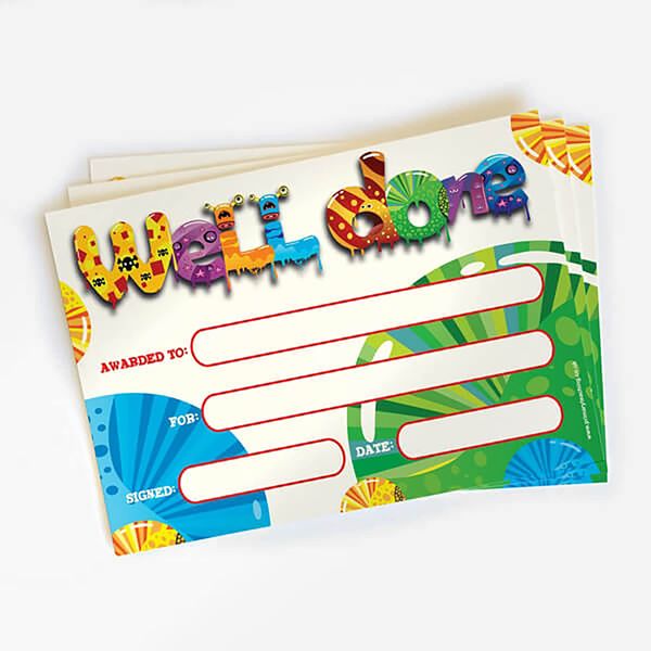 20 Well Done Bubble Gum Scented Scratch 'N' Sniff Certificates A5 Primary Teaching Services
