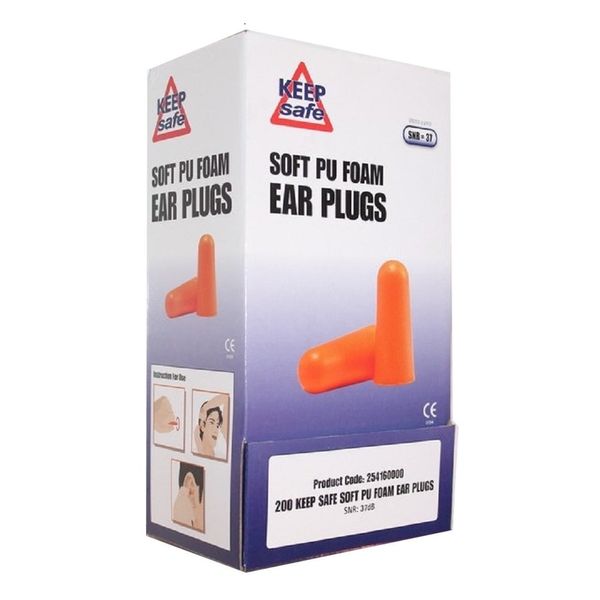 200 Pairs Keep Safe Foam Ear Plugs- Individually Wrapped- in Dispenser Box
