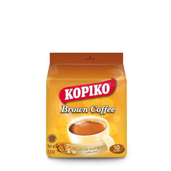 Kopiko Brown Instant Coffee Mix - The Irresistibly Delicious Coffee with Brown Sugar (8.8 OZ x 10 Coffee Packets)