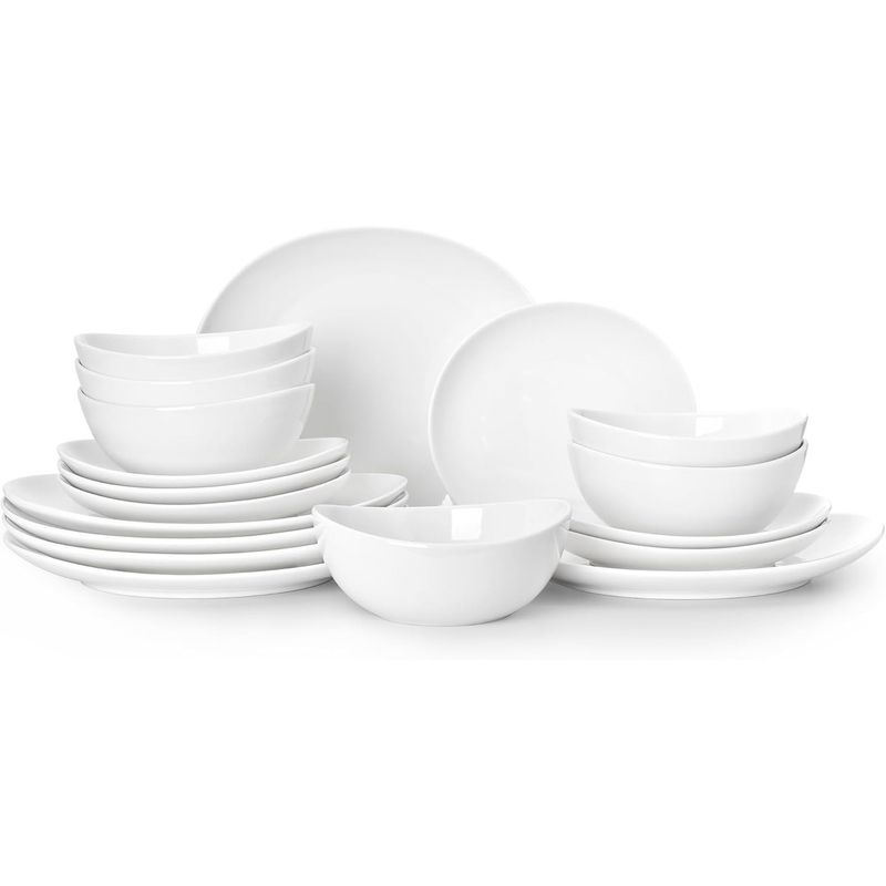 18-Piece Dinnerware Sets for 6, Porcelain Plates and Bowls Set, Scratch ...