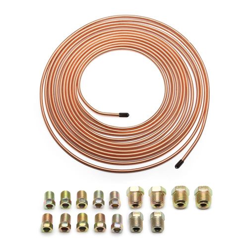 25Ft Brake Line Kit - 3/16 Zinc Plated Copper Brake Line Tubing -16 Inverted Flare Brake Line Fittings - Universal Copper Coil Brake Line Repair Kit for Car,Home,Industrial (Gold)